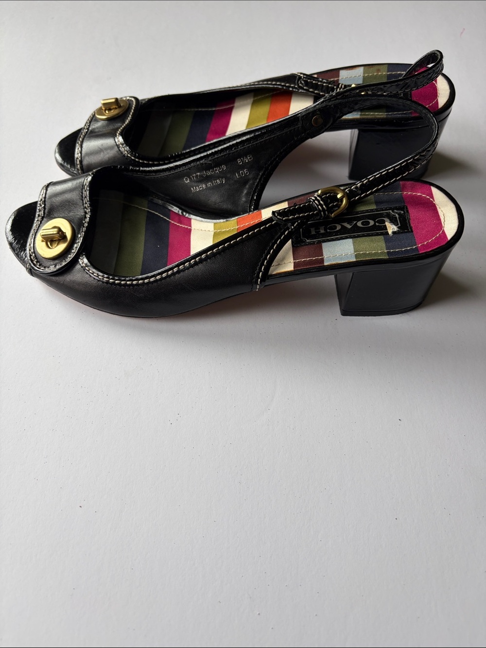Coach Black Leather Slingback Peep-Toe Sandals - Picture 3 of 4